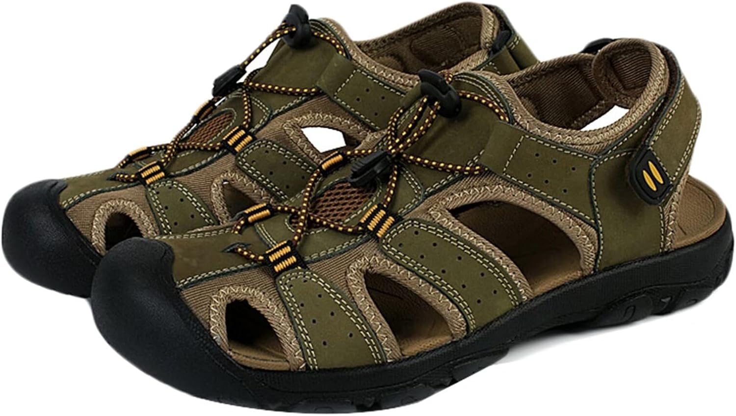 

Мужские кожаные туристические сандалии для активного отдыха, летние пляжные сандалии рыбака, кожаные сандалии с закрытым носком для ходьбы, трекинга, вождения, повседневные дышащие спортивные обувь Hnvavq, A