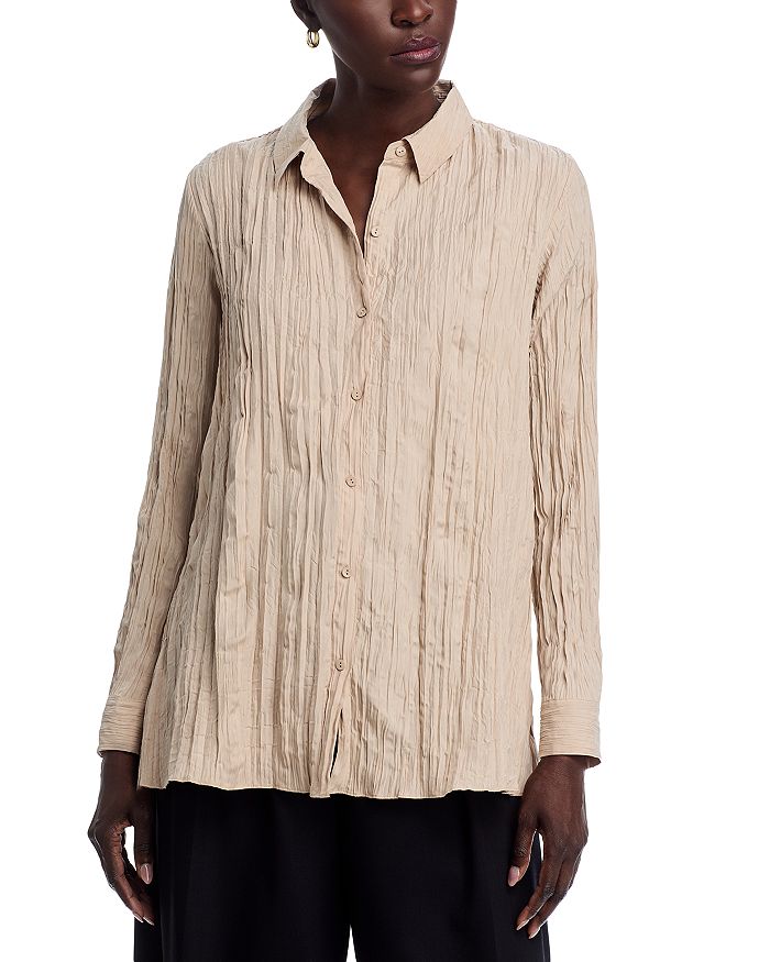 

Рубашка из жатого шелка с классическим воротником Eileen Fisher, коричневый/бежевый