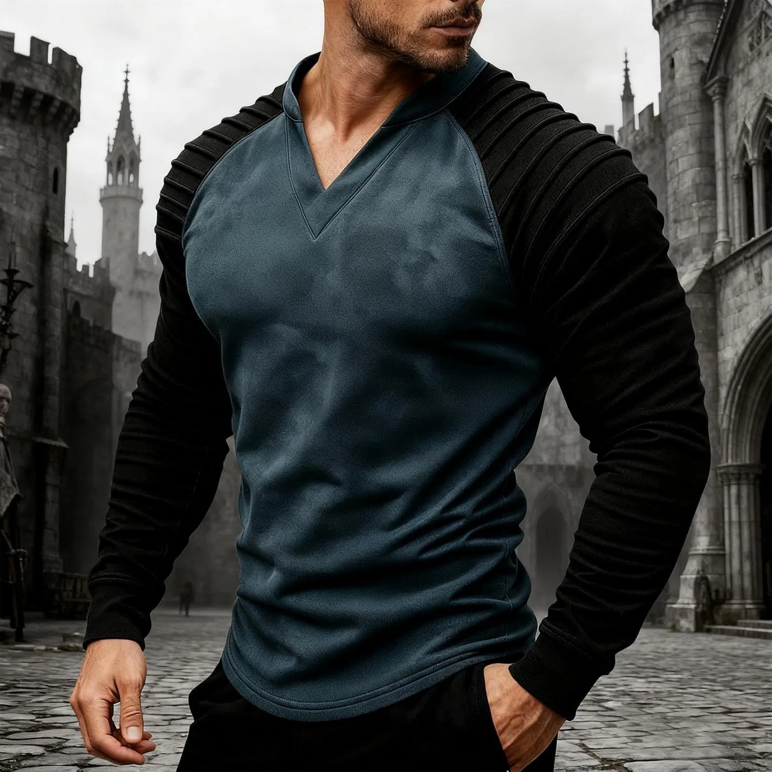 Футболка с длинным рукавом, slim fit, хлопок, Navy — фото 2