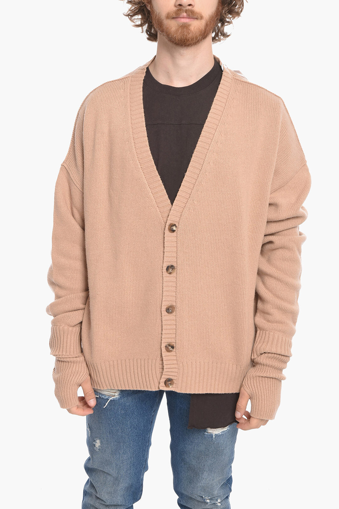 

Кардиган Ambush Cashmere Blend OVERSIZED LOGO с манжетами, бежевый
