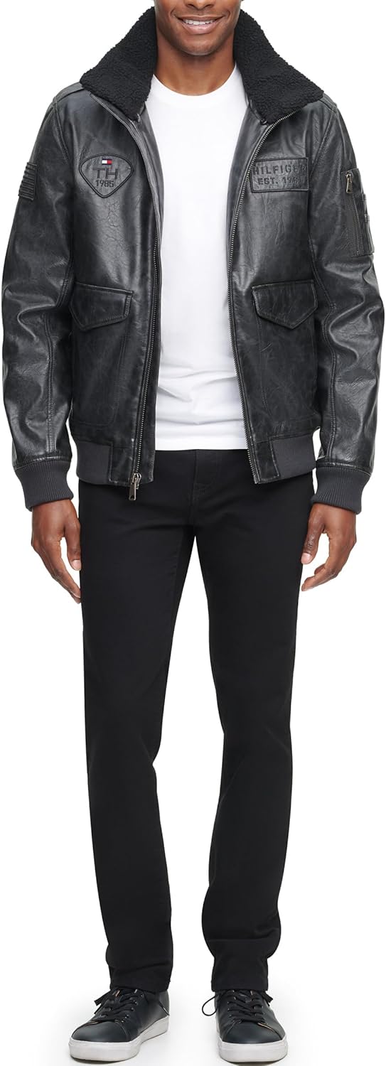 Мужская куртка-бомбер из искусственной кожи Tommy Hilfiger, Black/Patches — фото 2