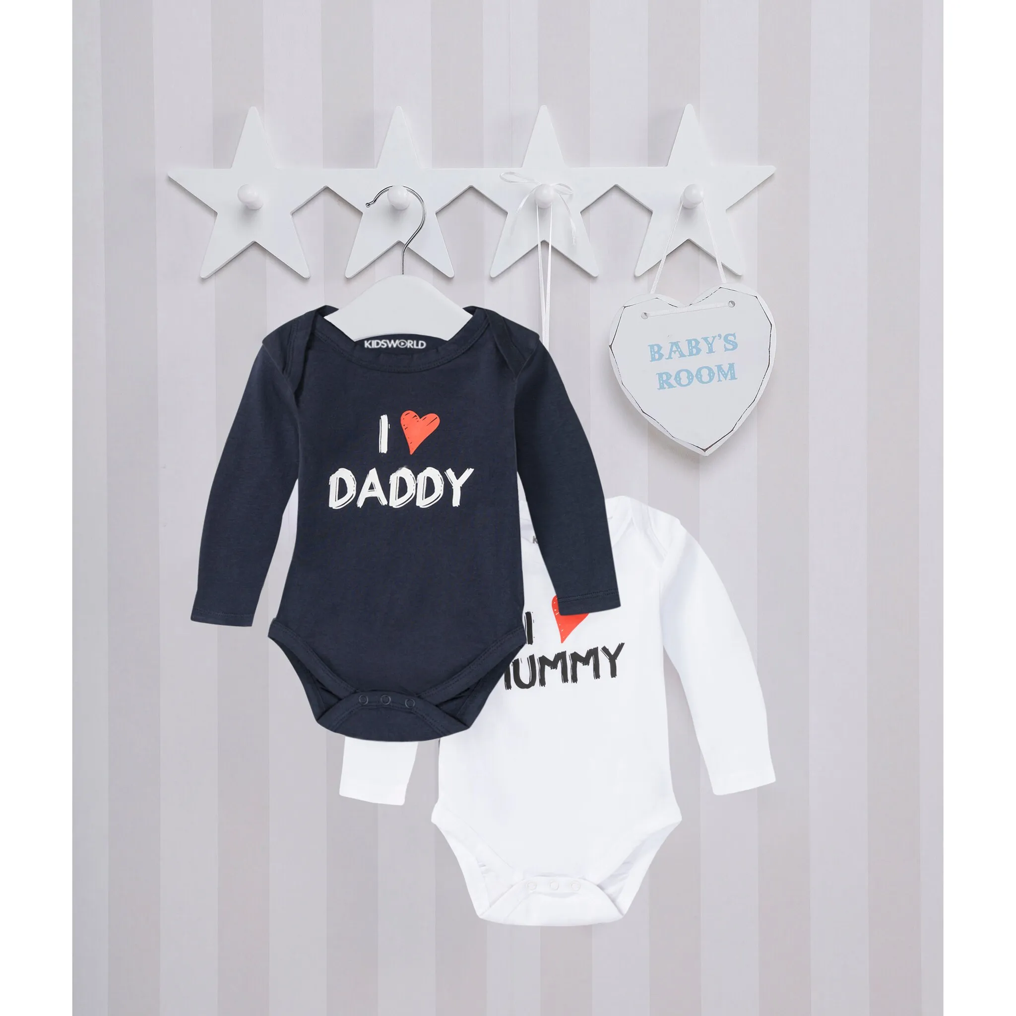 Боди KIDSWORLD с длинными рукавами «Набор из 2 детских боди Mummy&Daddy», из органического хлопка, темно-синий/белый — фото 3