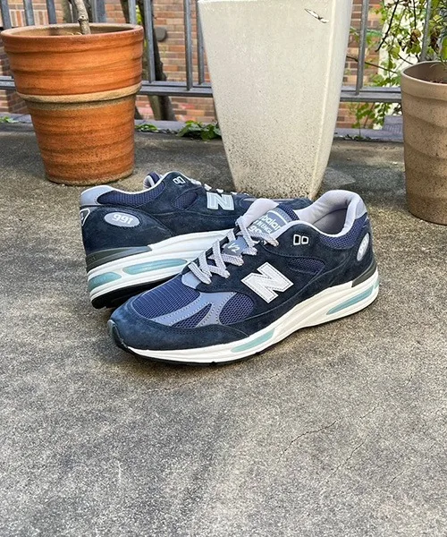 Мужские кроссовки из натуральной кожи New Balance U991 NV2 синие