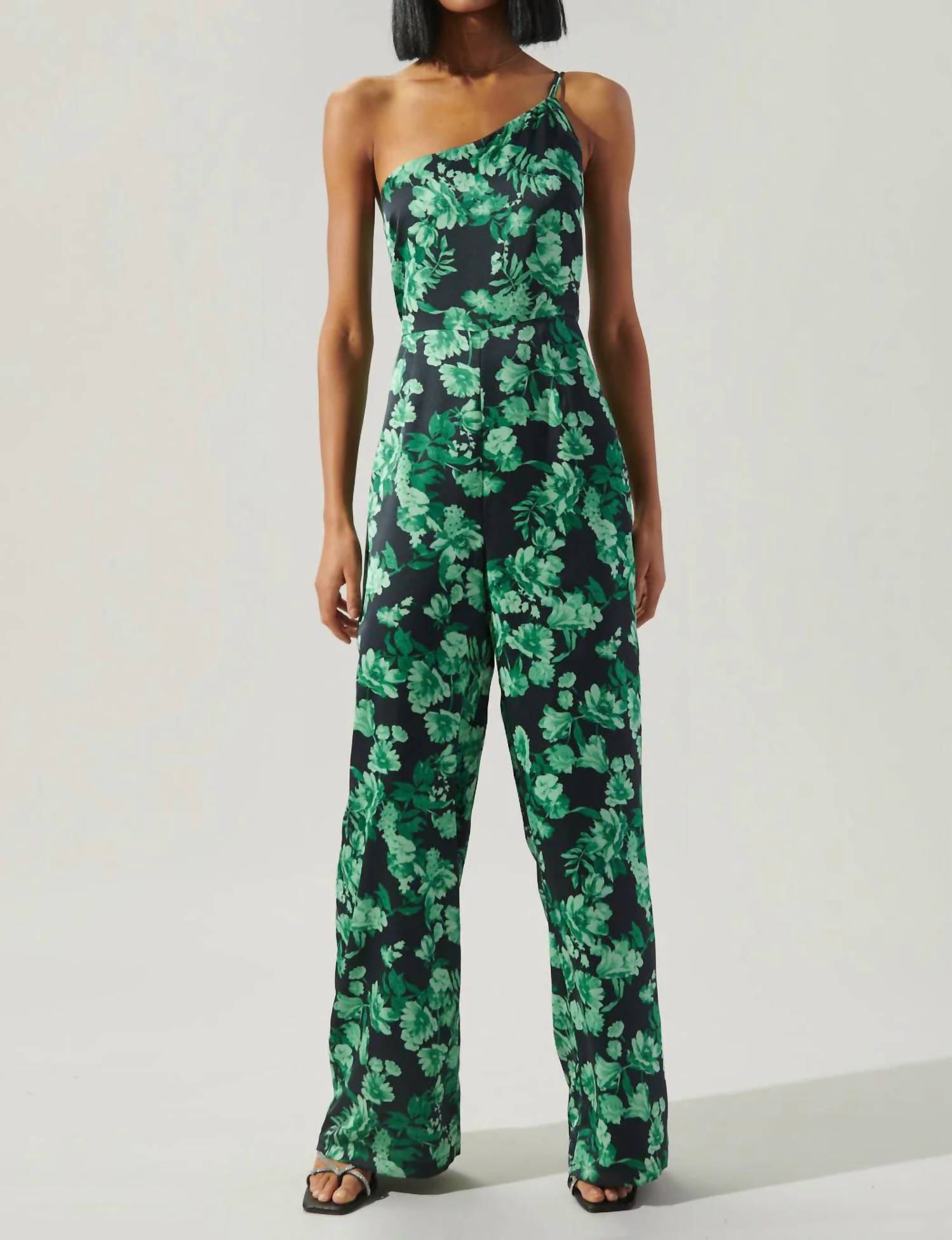 

Bonnita One Shoulder Le Disko комбинезон из сатина в зелено-черном цвете SUGARLIPS