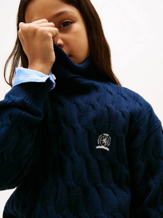 Детский свитер с высоким воротником и рельефным узором Tommy Hilfiger, Dark Night Navy — фото 4