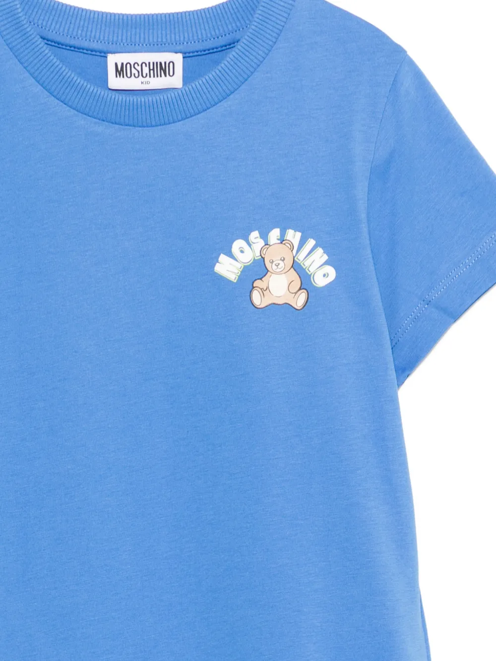 Футболка с принтом мишки Moschino Kids, синий — фото 3