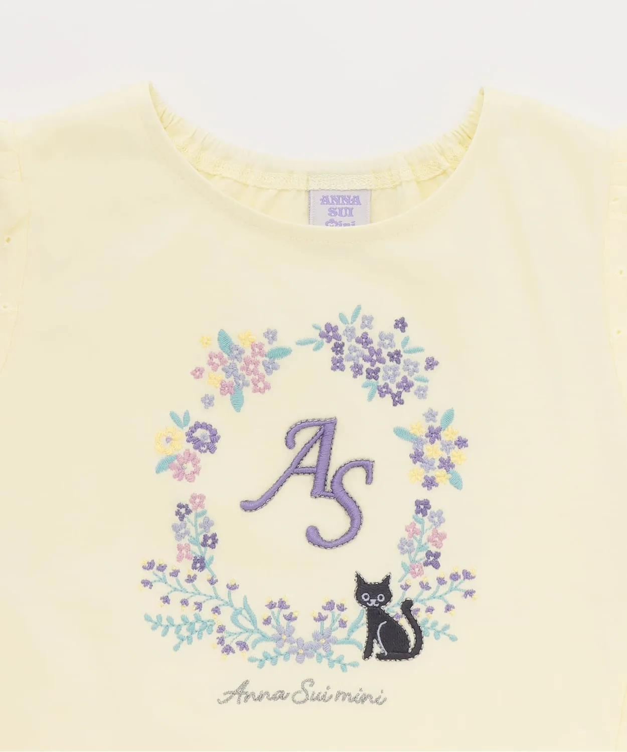 Детская футболка с вышивкой кошки ANNA SUI mini белая — фото 3