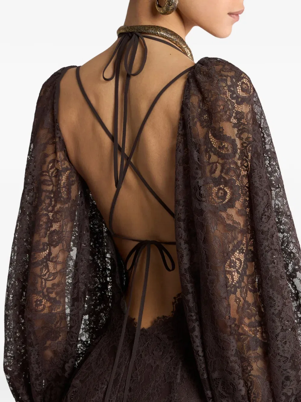 Длинное кружевное платье с узором пейсли Etro, коричневый — фото 4