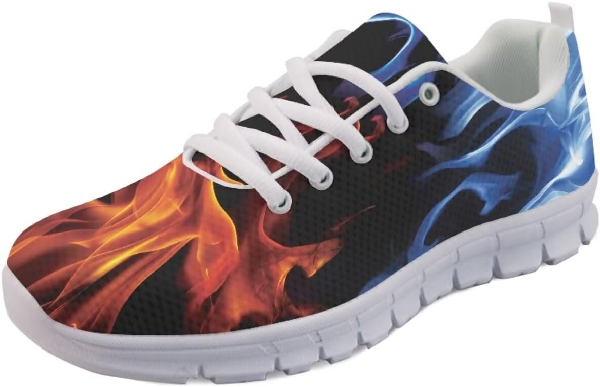 

Мужские кроссовки Forchrinse для бега, прогулочные, на шнуровке, повседневные, с нескользящей сетчатой подошвой для мужчин и женщин, Ice Fire Flame