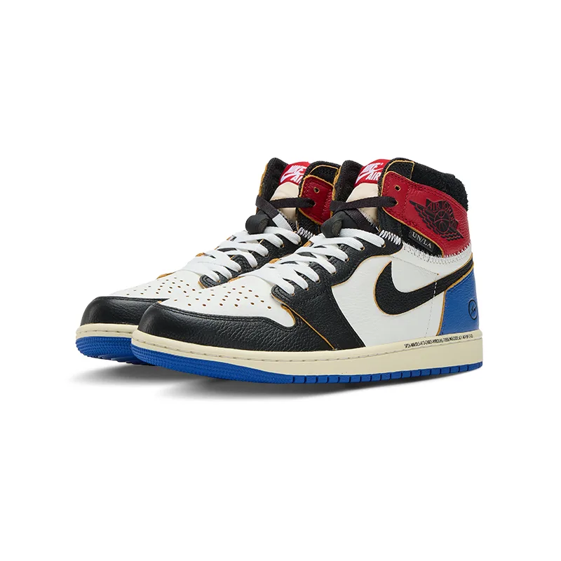 Jordan Union X Fragment Design Air 1 High Top Vintage баскетбольные кроссовки Unisex Black White Blue — фото 4