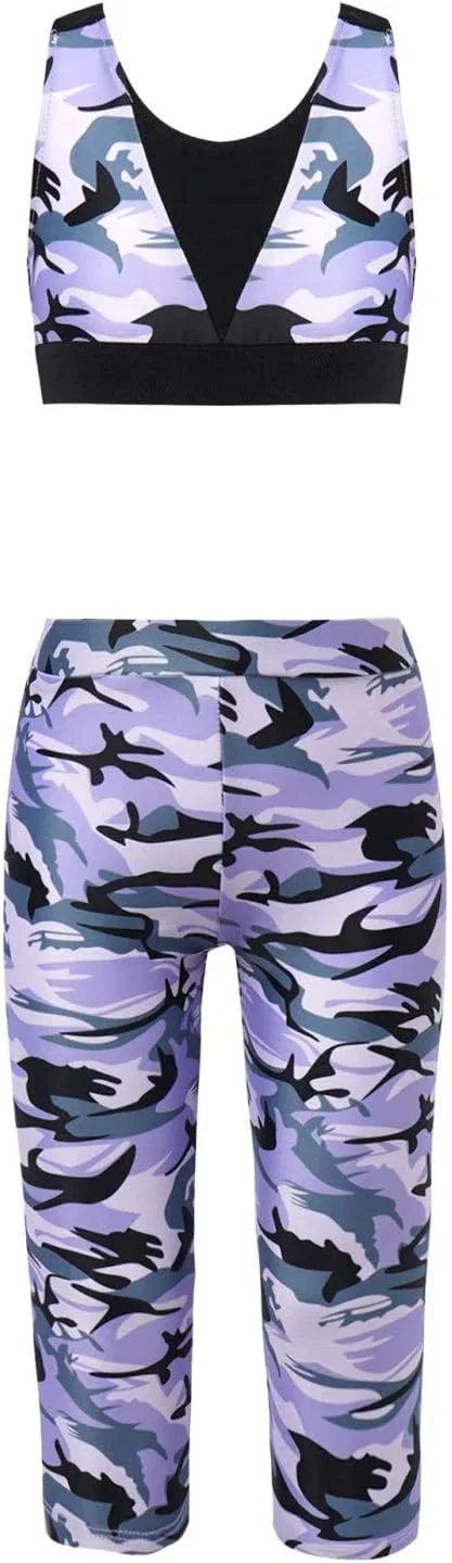 Детский спортивный костюм с камуфляжным принтом Hansber, топ и леггинсы, Camouflage Purple