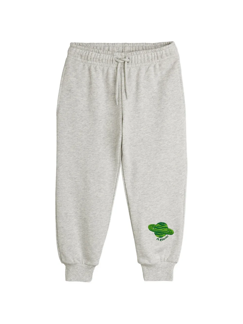 

Трикотажные брюки с принтом "планеты" и застежкой на шнурке Mini Rodini, серый