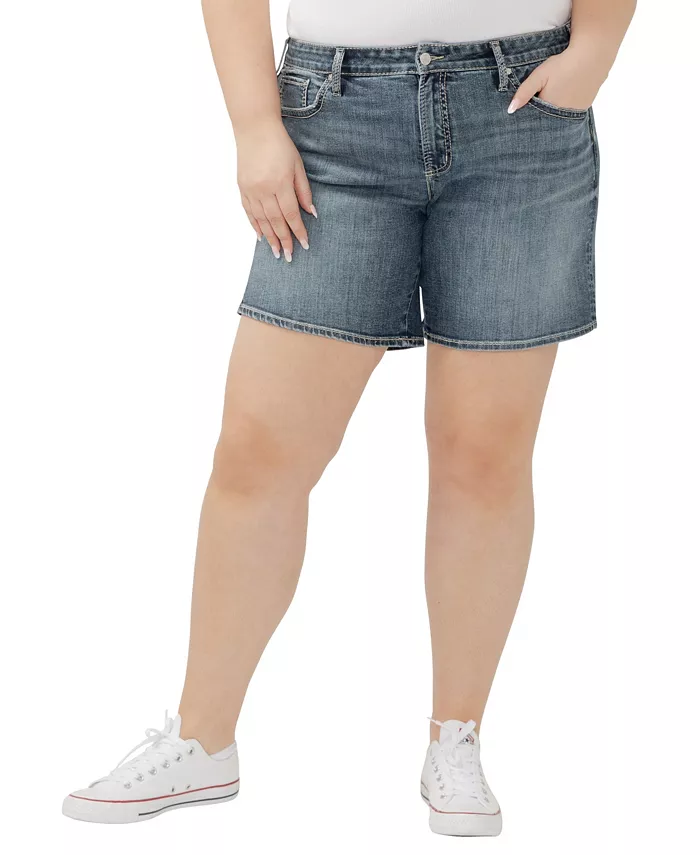 

Плюс сайз шорты Boyfriend Mid Rise Luxe Stretch Silver Jeans Co., синий