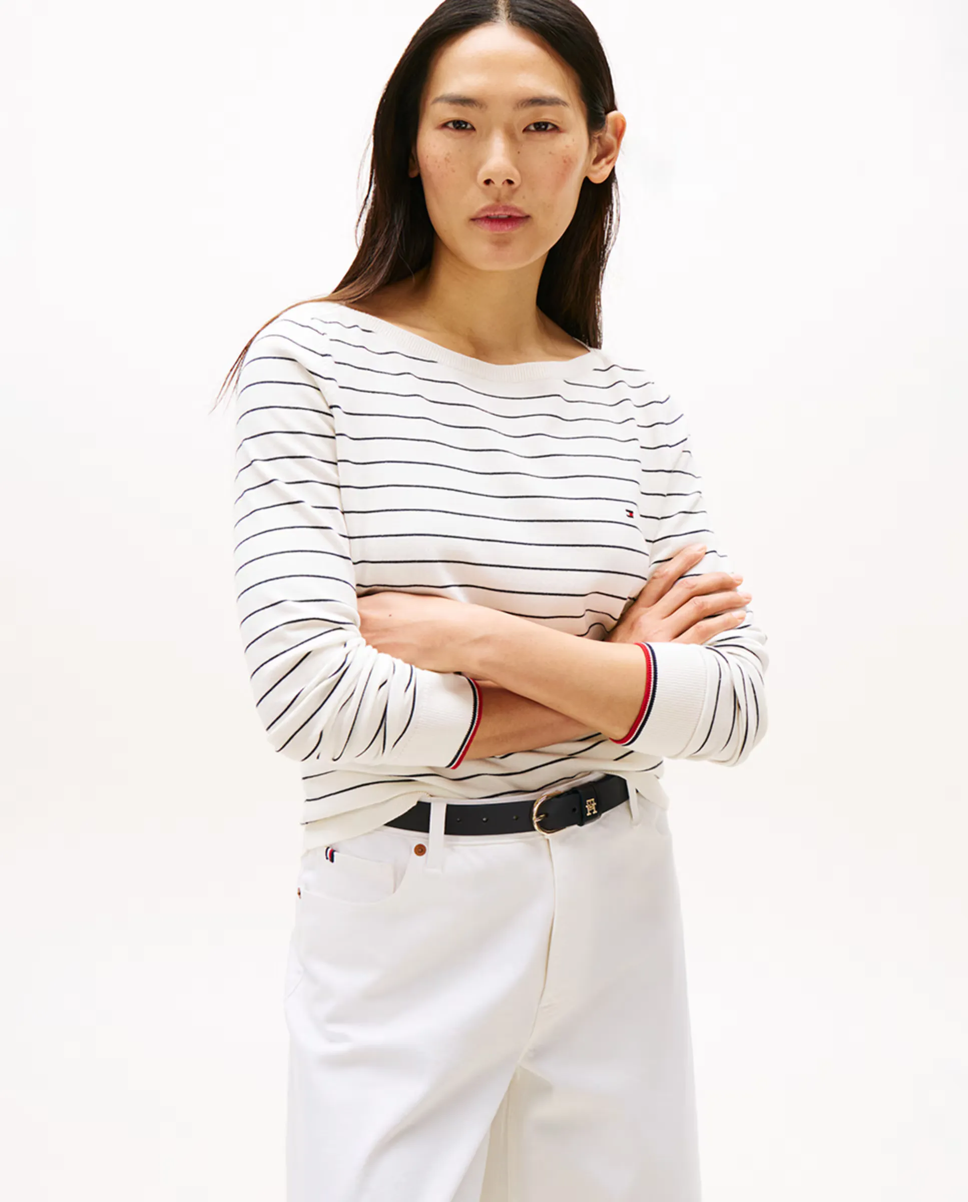 

Женский джемпер с лодочкой и длинным рукавом Tommy Hilfiger, белый
