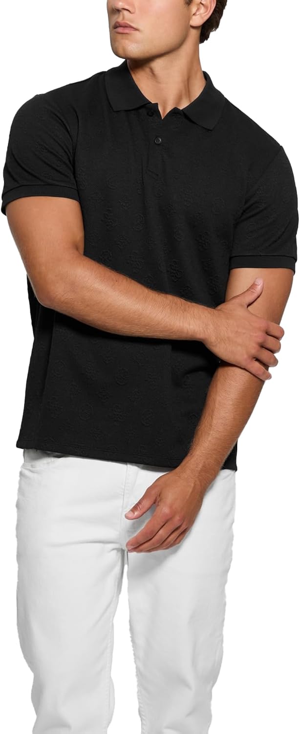 

Мужское поло GUESS с коротким рукавом и жаккардовым принтом пиона, Jet Black, Черный, Мужское поло GUESS с коротким рукавом и жаккардовым принтом пиона, Jet Black