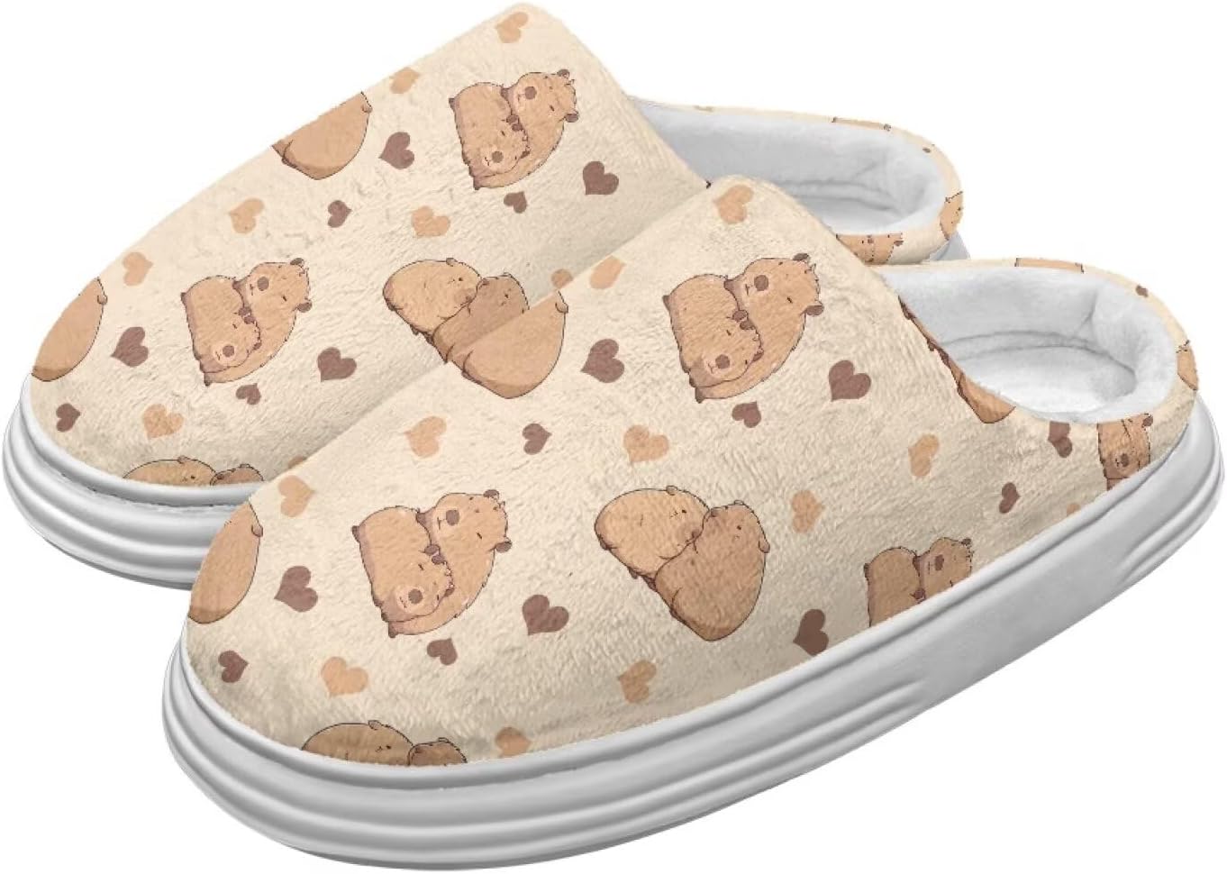 

Тапочки для женщин и мужчин, зимние шлепанцы, мягкие плюшевые пушистые домашние тапочки для улицы и дома Hechitok, Capybara Heart