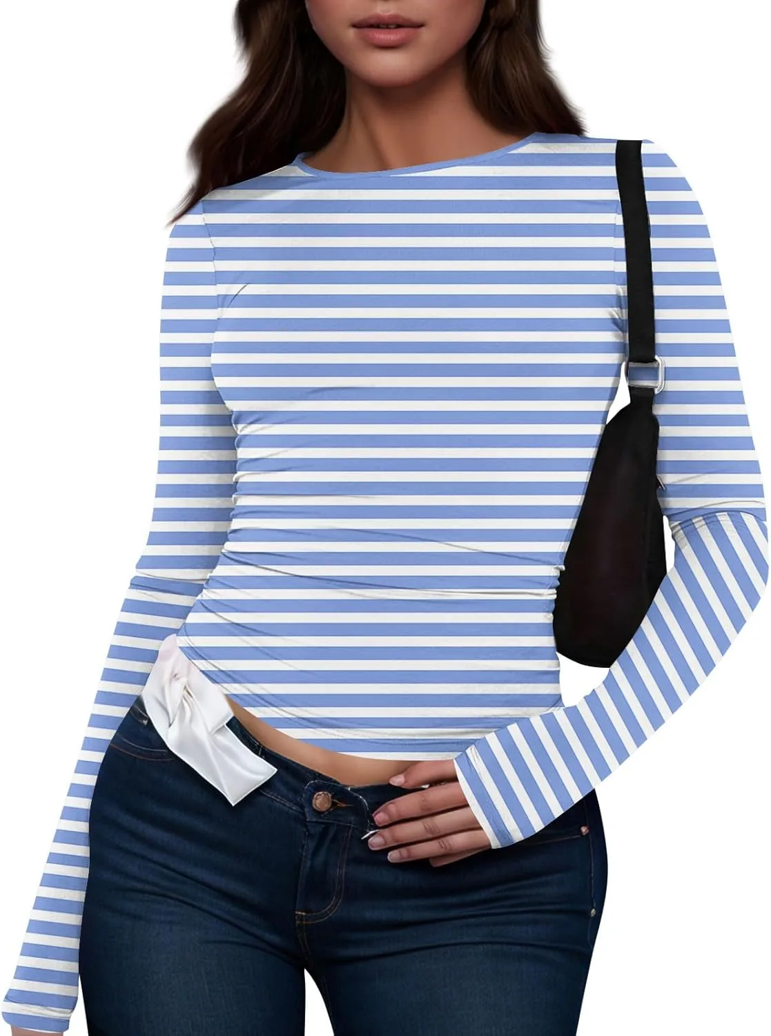 

Длинная футболка с круглым вырезом и полосками для девушек