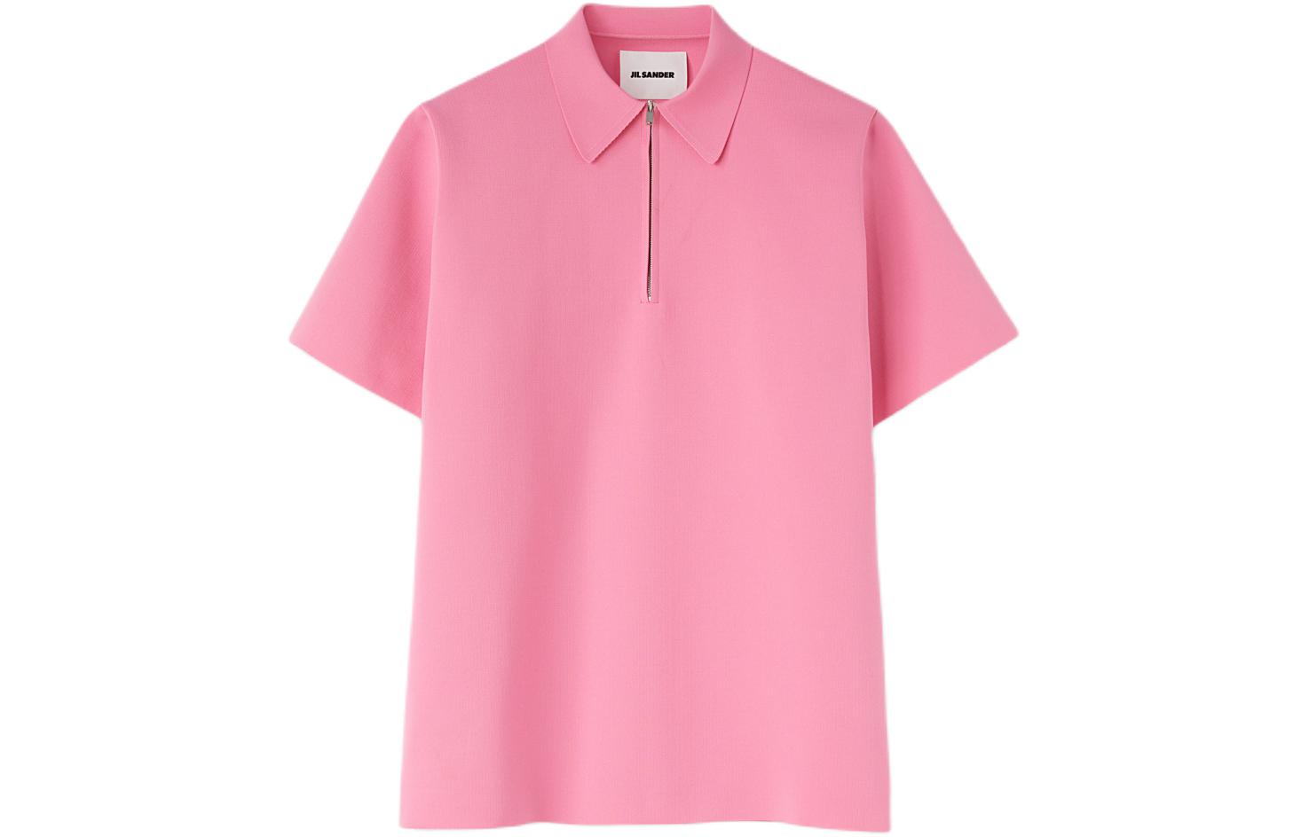 

Прямая поло с застежкой-молнией и детализированным подолом JIL SANDER, розовый
