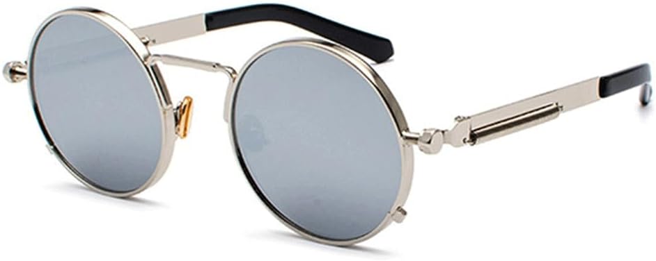 

Панк-солнцезащитные очки для мужчин и женщин, ретро, ​​круглые, в стиле «паровой ковер», маленькие круглые, винтажные, в металлической оправе, очки для вождения KTUCN, Silver Mercury