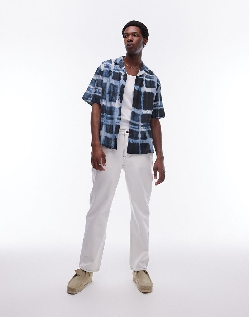 

Topman - Прозрачная синяя рубашка свободного кроя с короткими рукавами в клетку