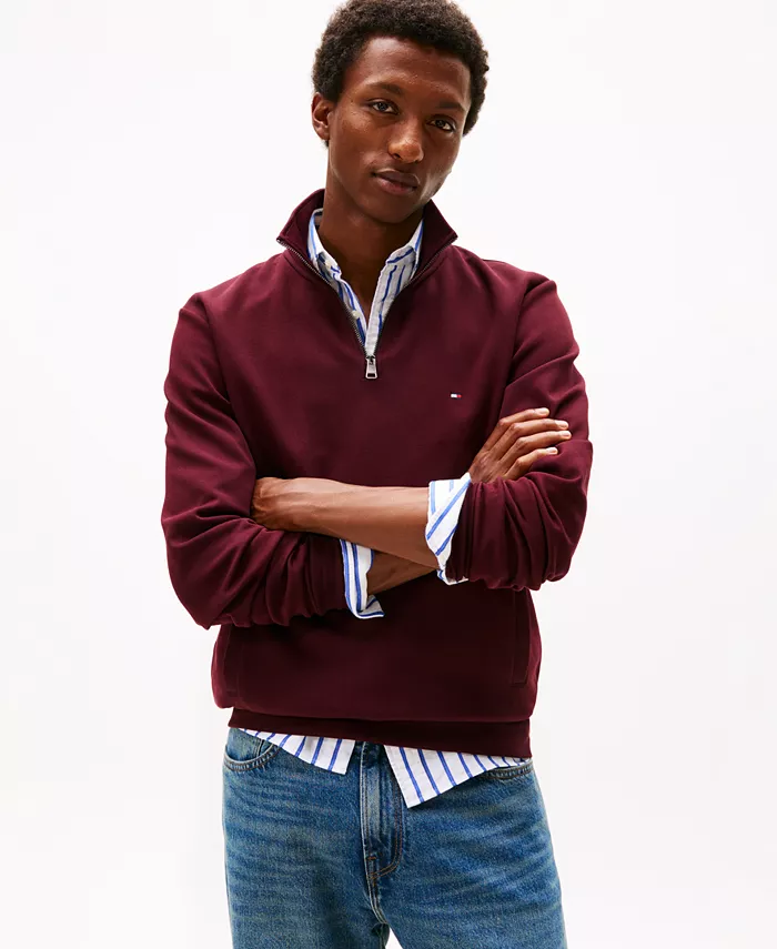 

Мужская толстовка Essential Intechno Knit, стандартный крой, с молнией 1/4 дюйма Tommy Hilfiger, красный