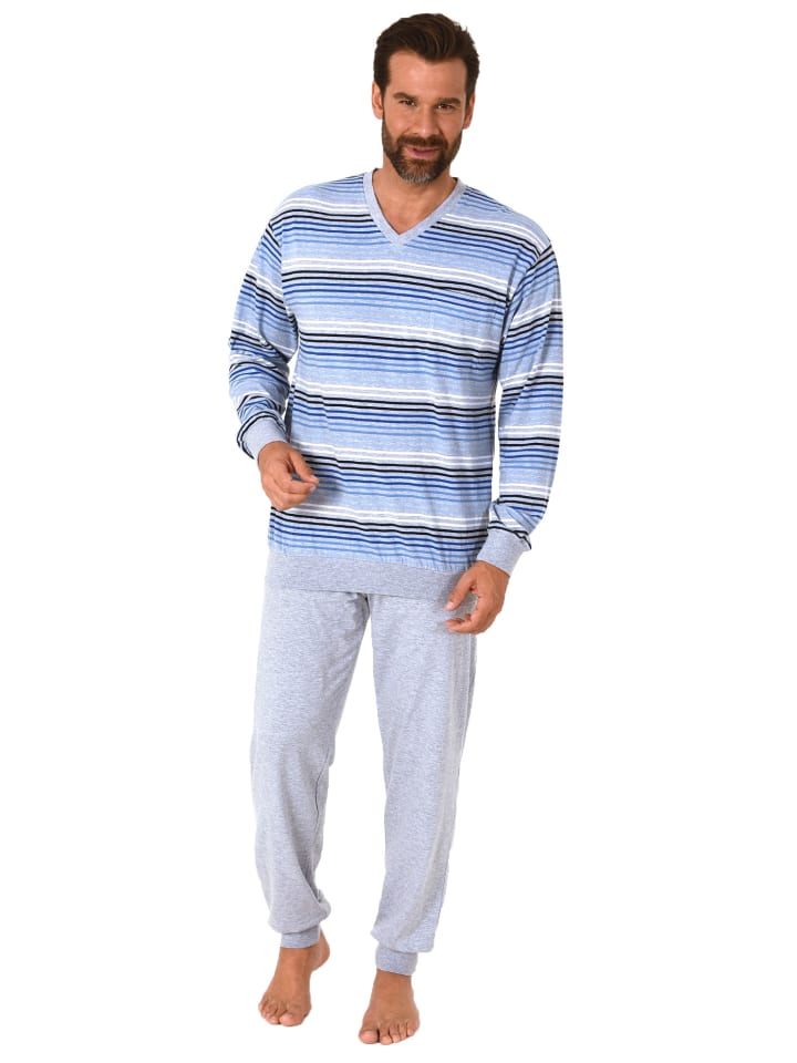 

NORMANN Пижамный комплект с длинными рукавами и манжетами, в полоску - 61239, темно-синий