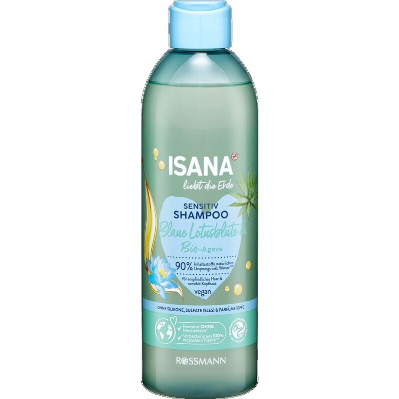 

Шампунь Loves the Earth Sensitive с голубым цветком лотоса и органической агавой ISANA, 400 ml