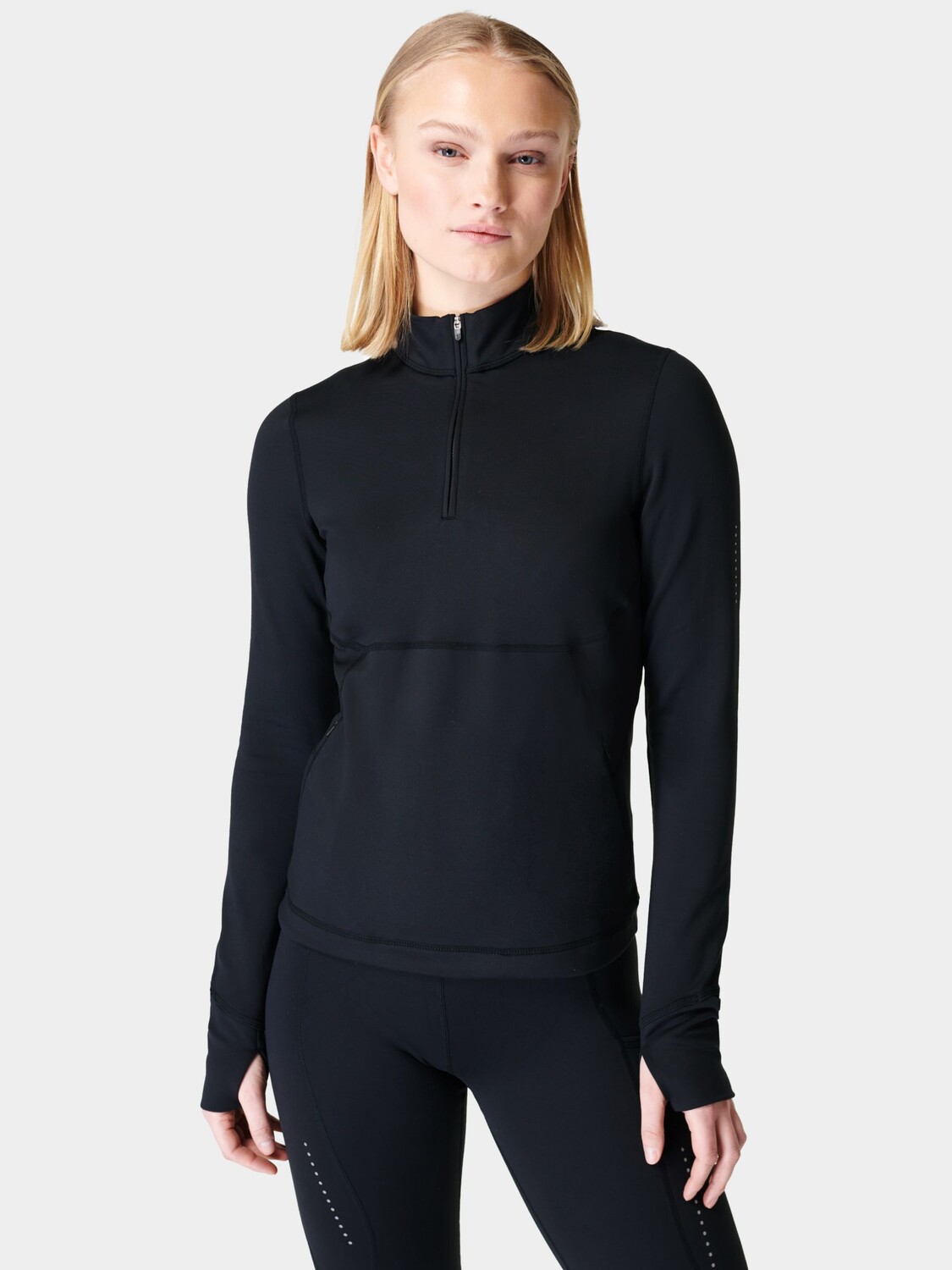 

Беговая футболка с воротником на молнии Sweaty Betty Therma Boost, черная