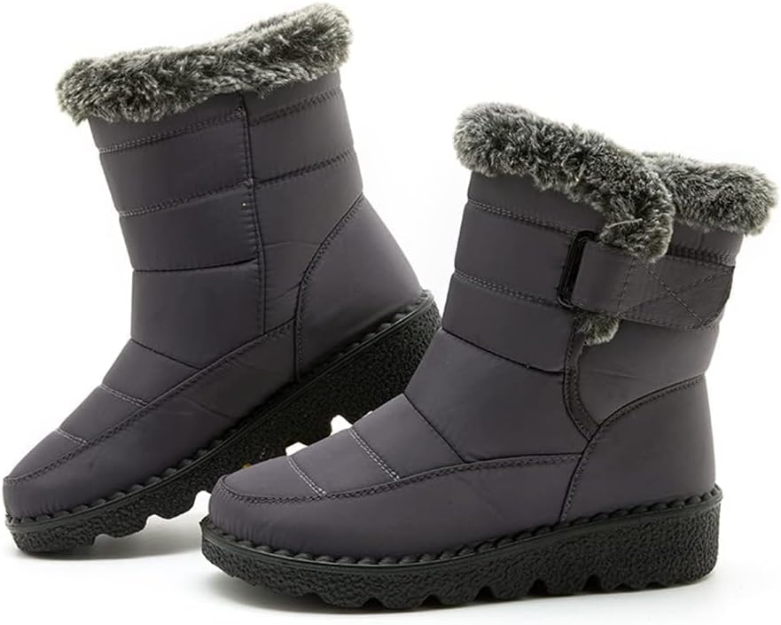 

Женские зимние сапоги с теплой меховой подкладкой, сапоги средней длины, противоскользящие, водонепроницаемые, для улицы, удобные для ходьбы, модные, мягкие, теплые ботинки Toumov, серый