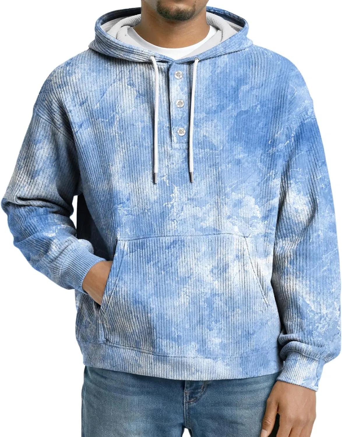Толстовка с капюшоном, флисовая, мужская, с принтом, 2-light Blue