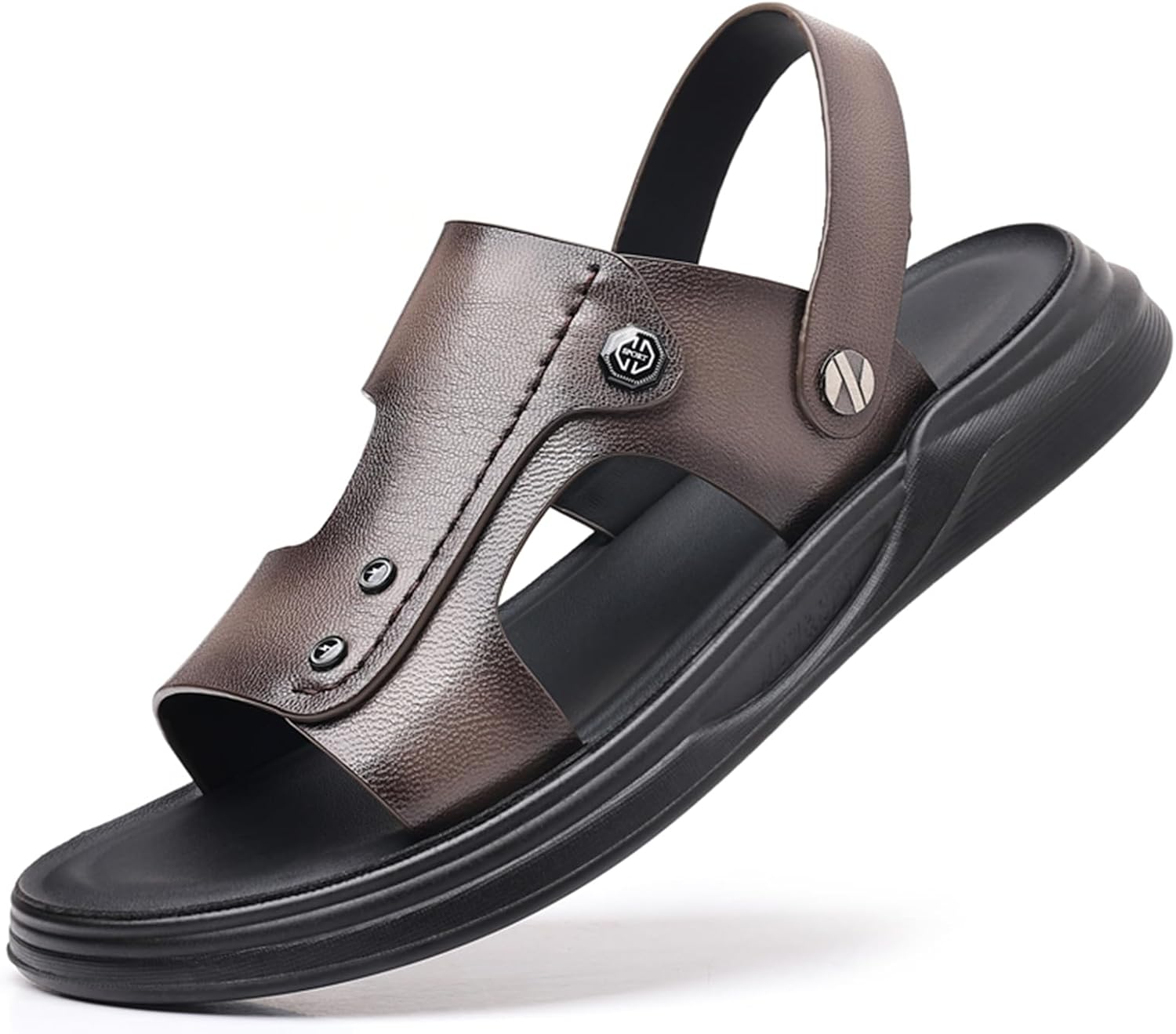 

Мужские летние повседневные кожаные сандалии Abborora с открытым носком, удобные регулируемые пляжные туфли для рыбалки и прогулок на улице, 12