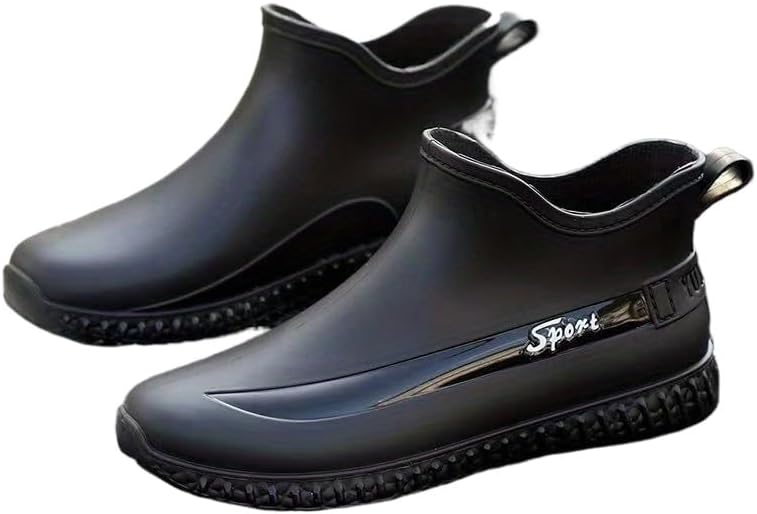 

Мужские всесезонные резиновые дождевые сапоги - без шнурков, противоскользящие, водонепроницаемые, дождевые ботинки для мужчин Hhhchpm, черный