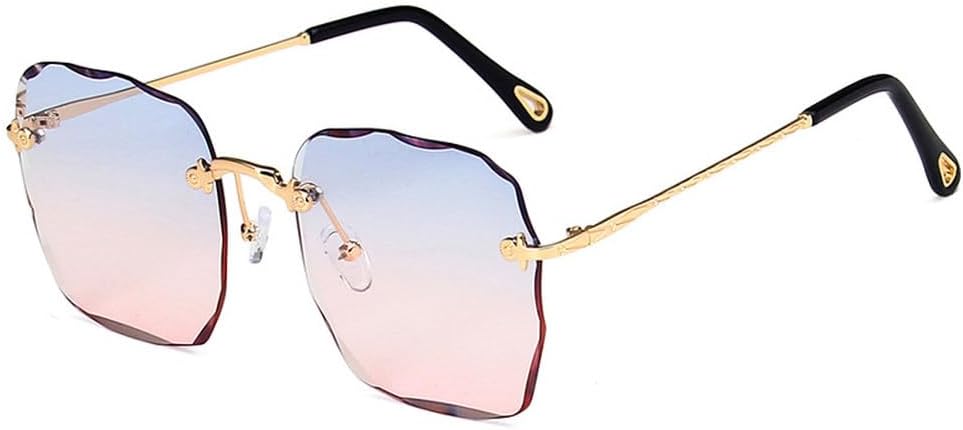 

Мужские солнцезащитные очки без оправы с металлическим покрытием, летние, женские, с разноцветными линзами, защита от УФ-излучения UV400, модные солнцезащитные очки для женщин TKKTLLT, Gold Blue Pink