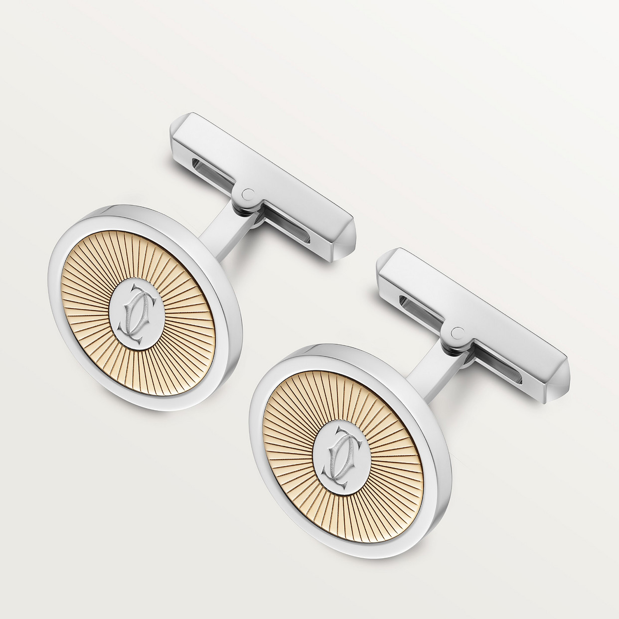 

Запонки Cartier Boutons de manchettes logo Double C de Cartier décor Soleil or et argent, желтое золото