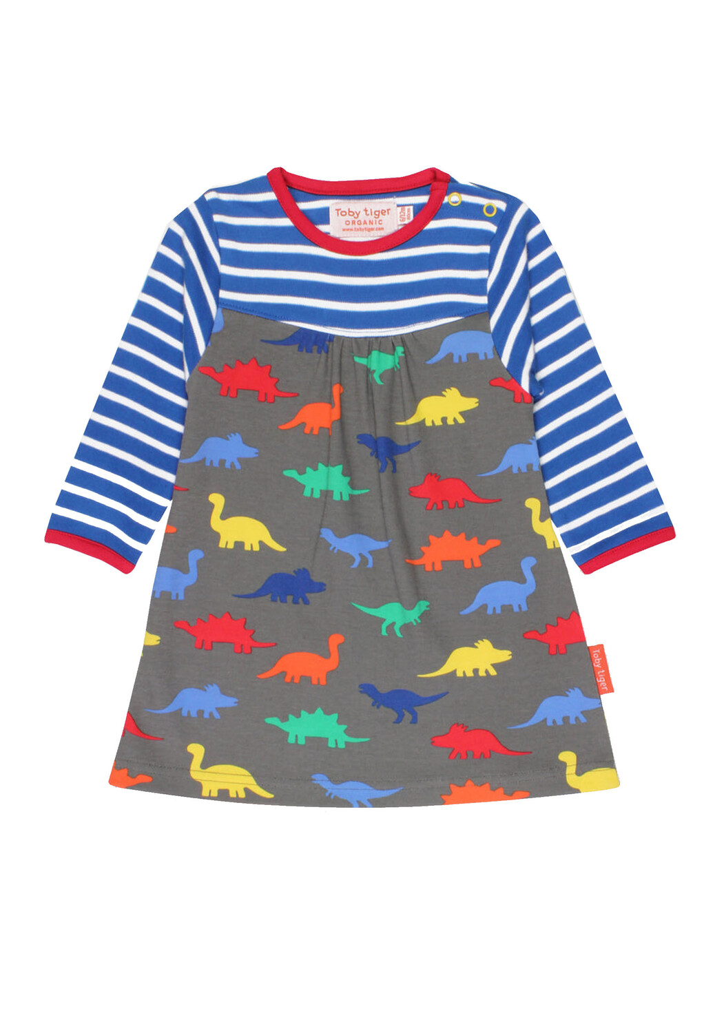

Платье Toby Tiger mit Dinosaurier und Streifen Print, синий