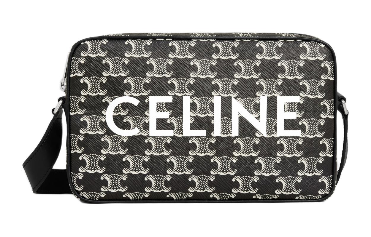 

CELINE Триумф холщовая с телячьей кожей плечевая сумка через плечо средняя мужская черно-белая