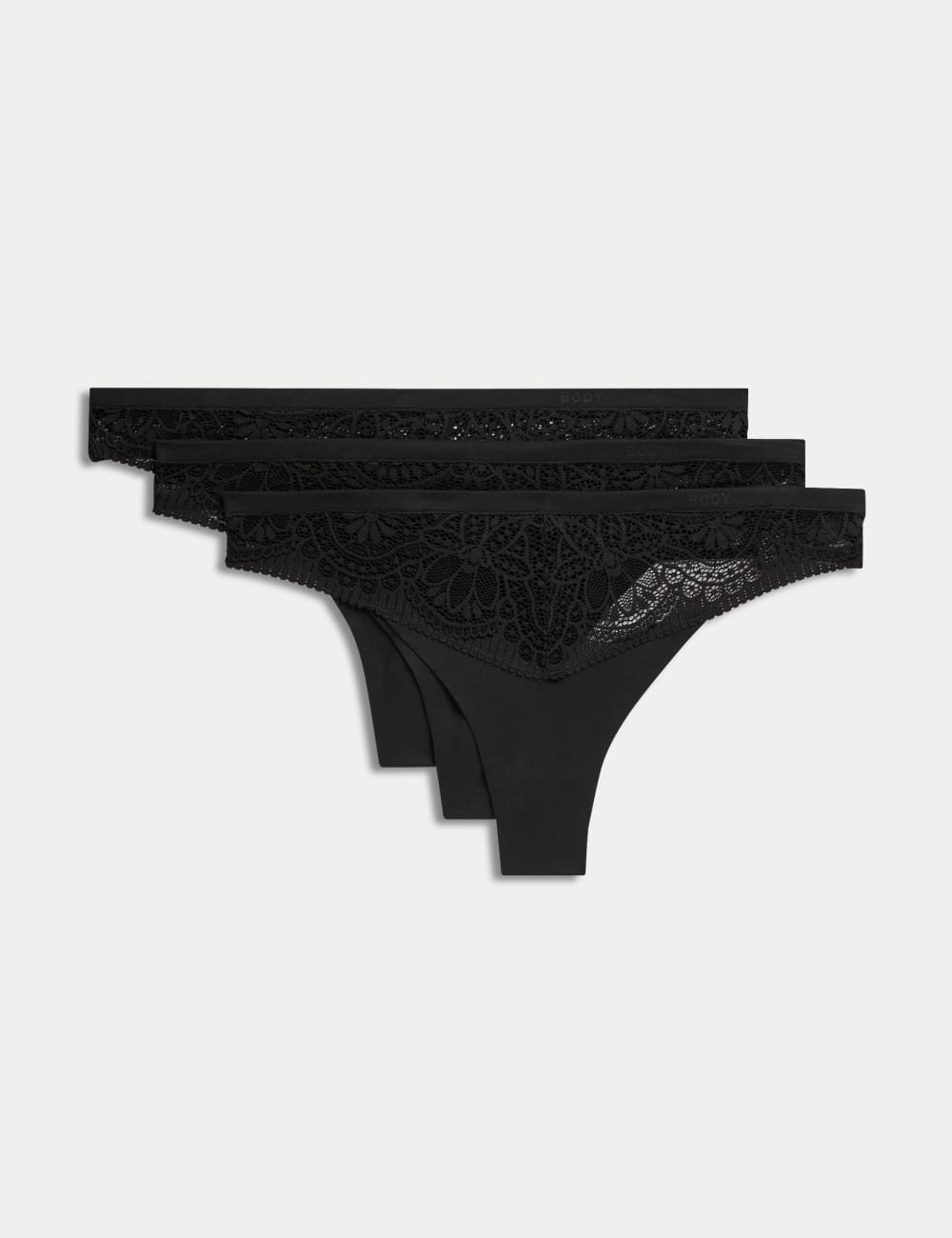 

3 шт. Мягкие кружевные стринги для тела Body by Marks & Spencer, черный
