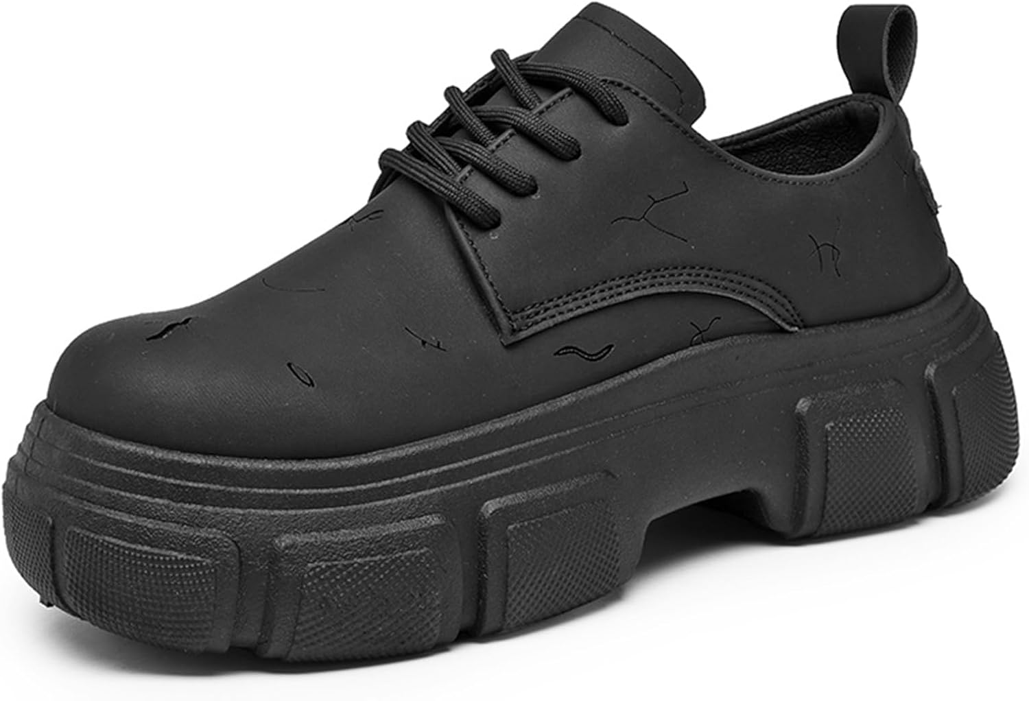 

Мужские кожаные туфли с массивным каблуком и платформой, на шнуровке, оксфорды, нескользящие, с круглым носком, удобные и дышащие, для офиса, работы и повседневной носки Tixewsjh, черный