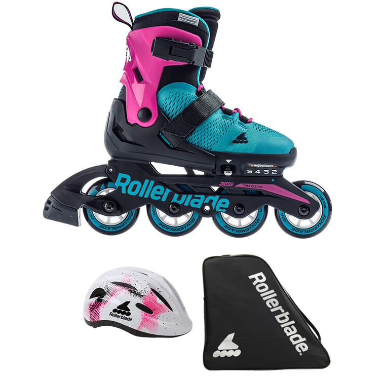 

RollerBlade Детские роликовые коньки с регулируемым размером, для мальчиков и девочек, розовые и сине-зеленые (Premium Set A), размер S (28-32 см)