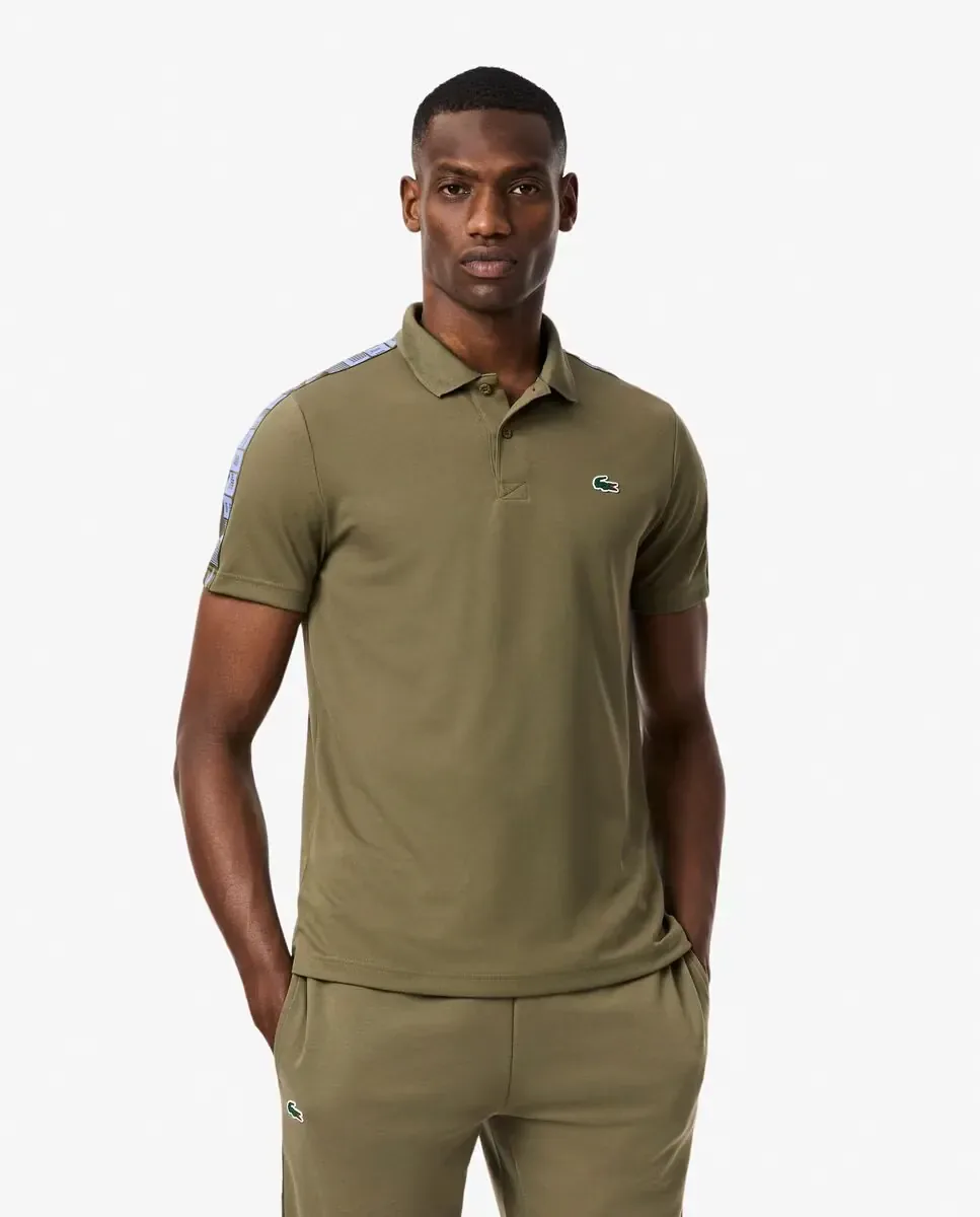 Мужская теннисная футболка поло с полоской от бренда Ultra-Dry с коротким рукавом Lacoste, Verde Militar