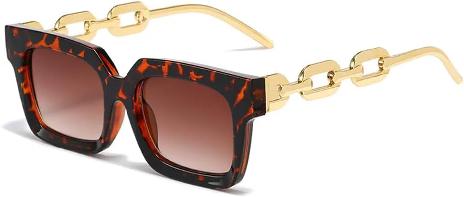 

Солнцезащитные очки с металлической цепочкой, ретро квадратные очки, трендовые панк-очки, женские солнцезащитные очки Lunettes De Soleil LJTJTAV, Leopard Brown