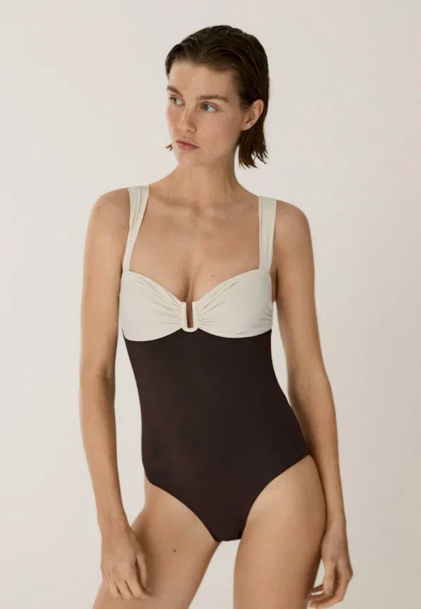 Купальник с присборенной деталью Massimo Dutti, коричневый