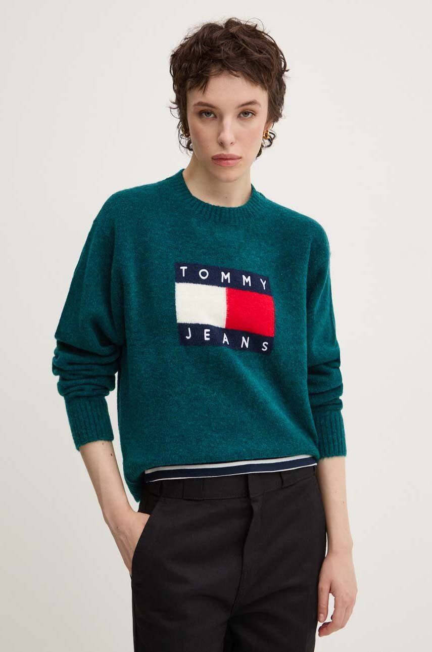 

Свитер Tommy Jeans из смесовой шерсти, бирюзовый