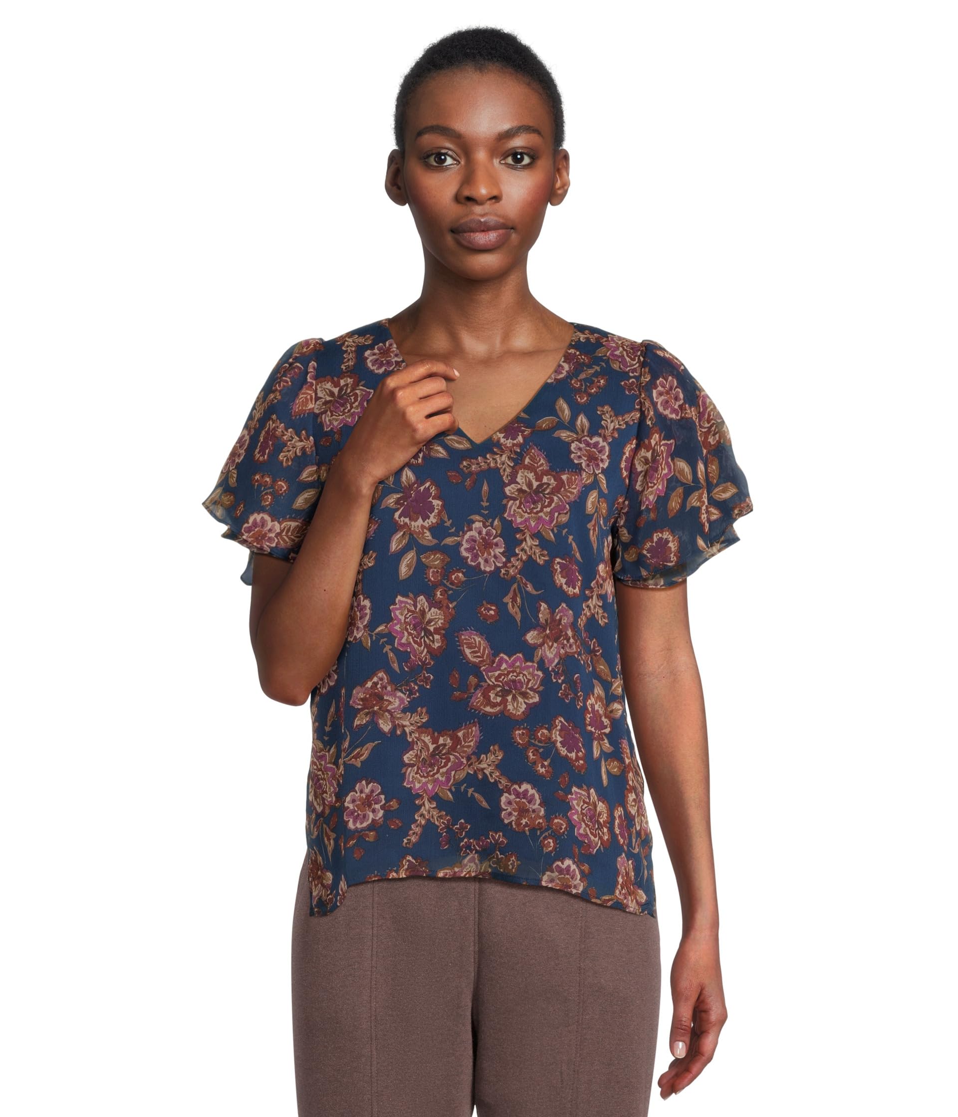 

Блузка Vince Camuto V-Neck Short Ruffle Sleeve Blouse, цвет Deep Sky