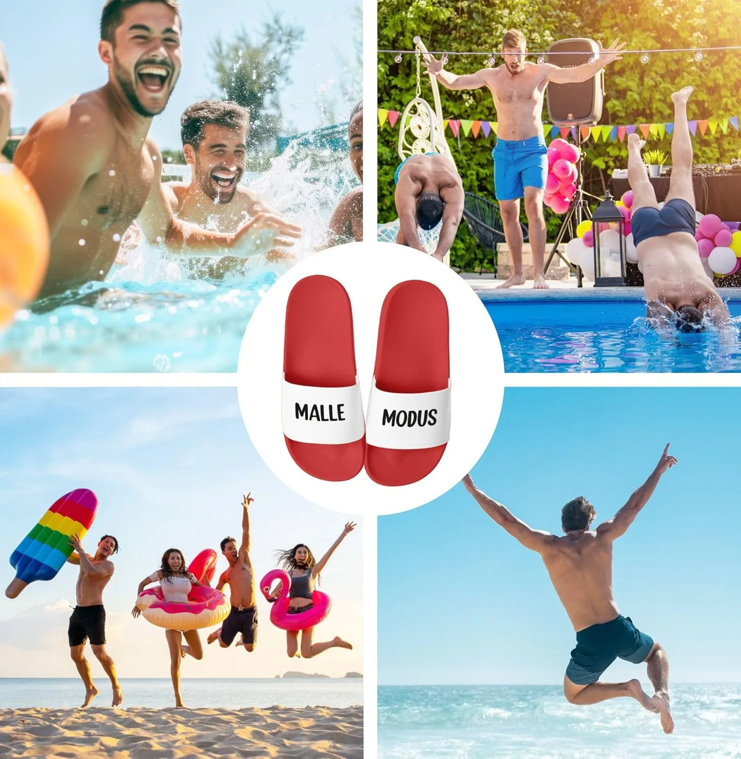 Мужские банные тапочки MoonWorks с надписью "Mallorca Mode" - праздничные купальные сандалии для группового отдыха, мужские и унисекс, красно-белые, размер 38 — фото 2