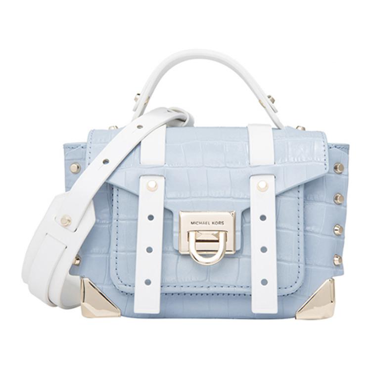 

MICHAEL KORS Маленькая кожаная сумка Manhattan, кроссбоди, через плечо, женская, светло-голубая