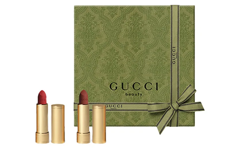 GUCCI Подарочный набор помады Golden Tube Two Tone с эффектом сияния, Fuzzy Mist #25+Fuzzy Mist #505