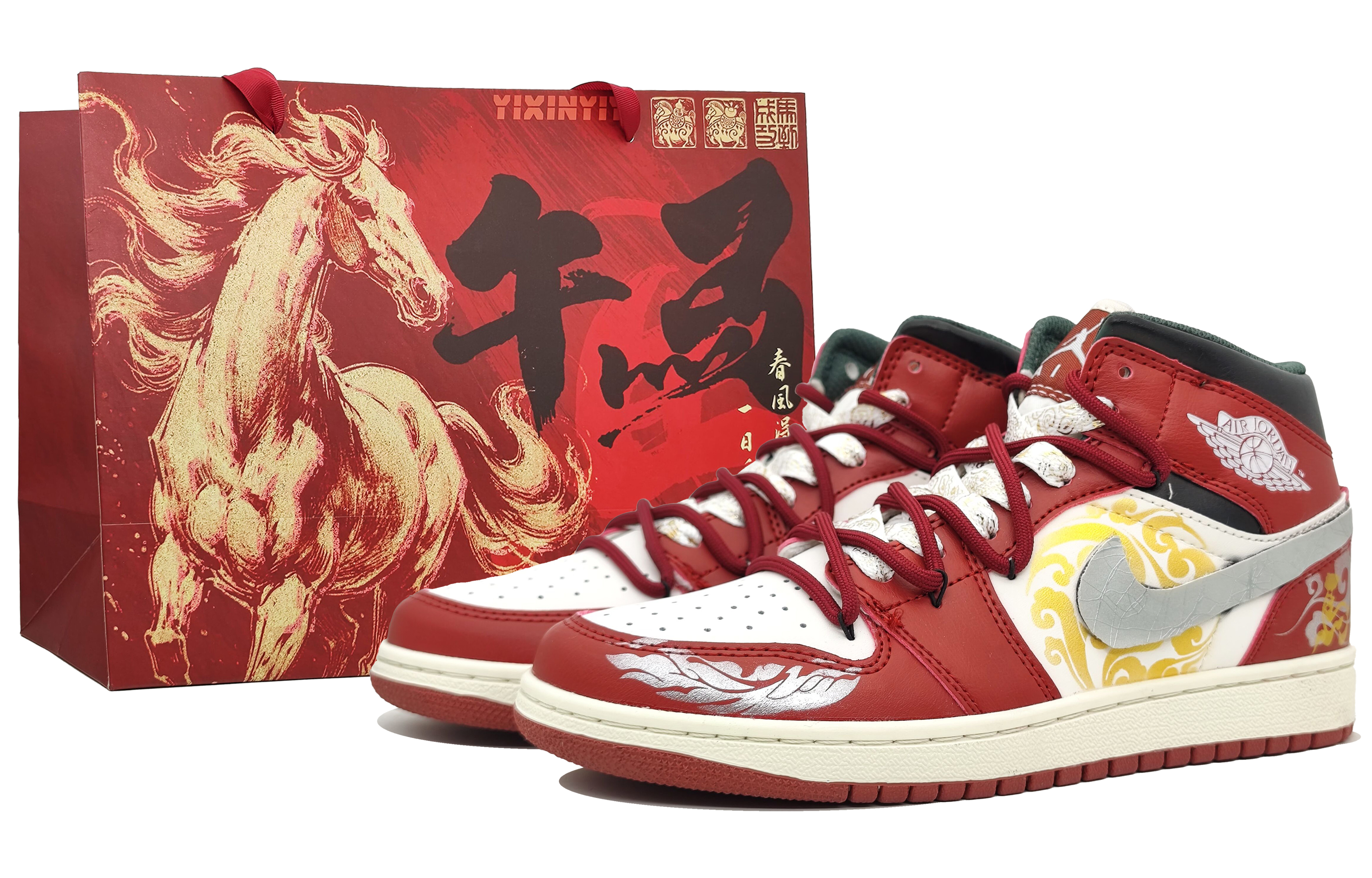 

Jordan Кроссовки Air 1 Abrasion Resistant Mid top Vintage Basketball Shoes мужские New Year Red