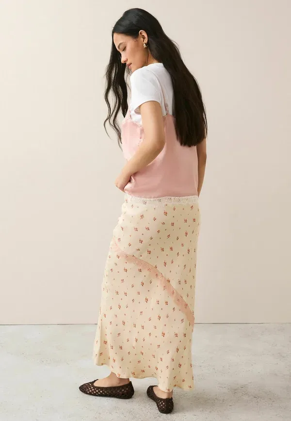 Юбка макси Next, cream pink floral, кремово-розовый цветочный — фото 3