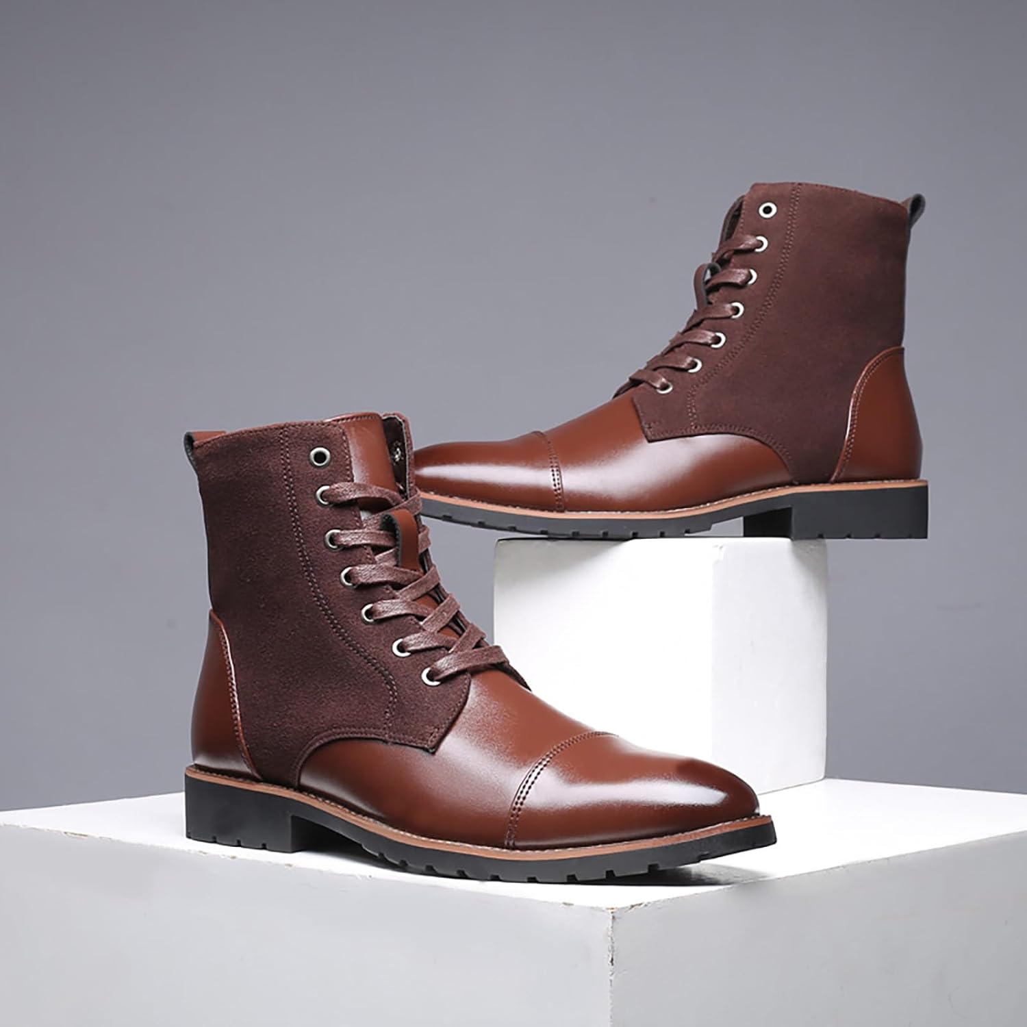 Мужские ботинки челси на шнуровке, повседневные ботинки для мужчин, ботинки для мужчин из искусственной кожи Generic, коричневый — фото 3